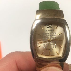 Bijoux Terner Quartz Watch Square Face Green Leather Cuff‎ Bracelet